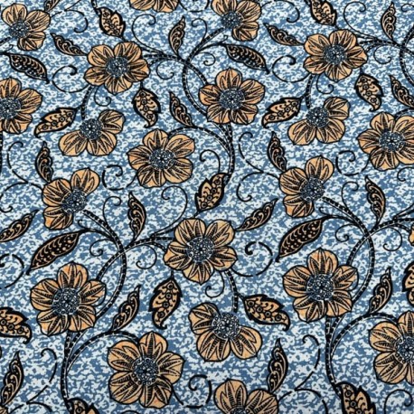 Lino Viscosa Estampado Flores Naranja