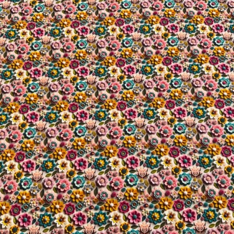 Popelin Algodón Flores Rosa