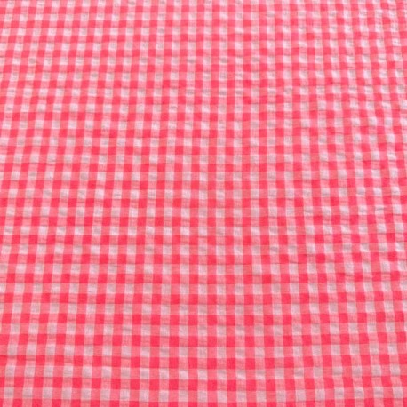 Seersucker Cuadros Medianos Rosa Fluor
