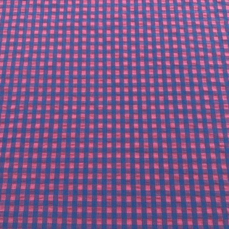 Seersucker Cuadros Medianos Azul Rosa
