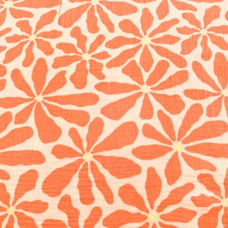 Doble Gasa Flores Naranja (Muselina)