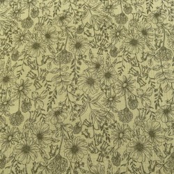 Doble Gasa Flores fondo Verde Caqui Claro (Muselina)