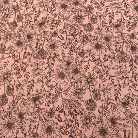 Doble Gasa Flores fondo Rosa Palo (Muselina)