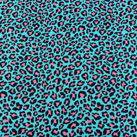 Popelin Algodón Animal Print Azul Turquesa
