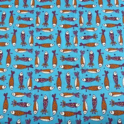 Popelin Algodón Peces fondo Azul Turquesa
