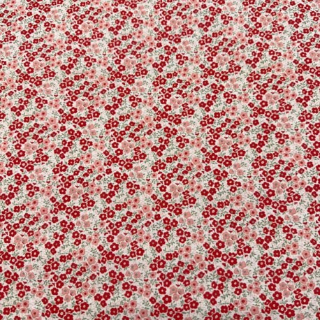 Popelin Algodón Florecillas Rojas