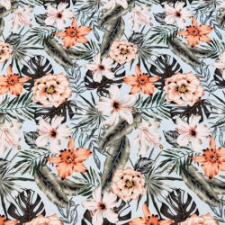 Lycra de Bañador Estampado Flores fondo Celeste