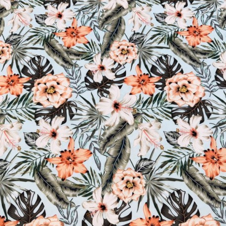 Lycra de Bañador Estampado Flores fondo Celeste